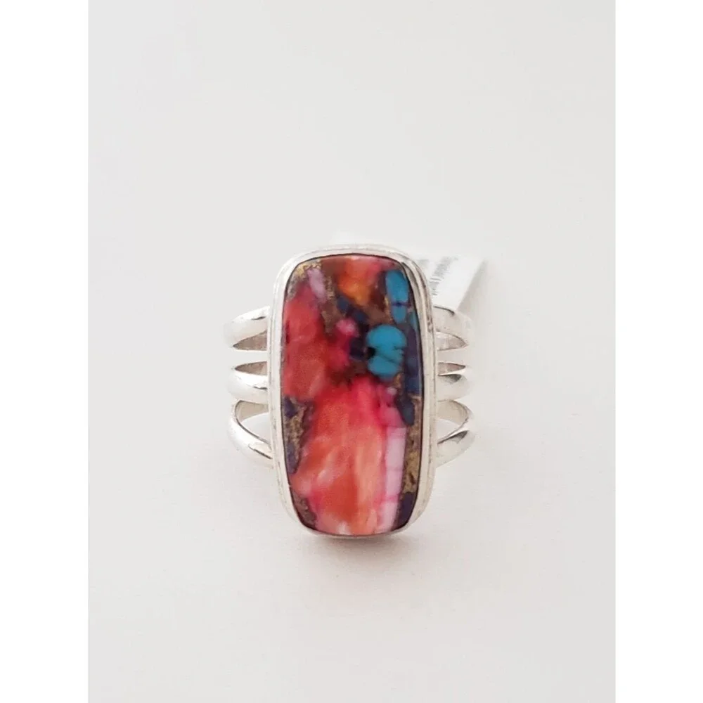 Sterling Silver 925 Pink Oyster Copper Turquoise Ring 8